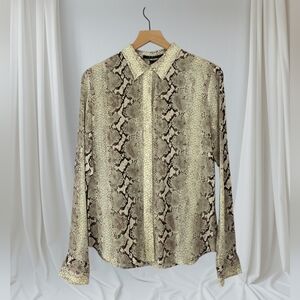 Theory Silk Blend Snake Skin Print Stretch Shirt Blouse Size Large